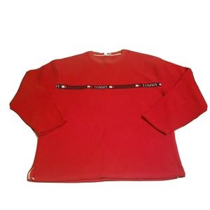 Vintage Tommy Hilfiger Spellout Pullover Fleece Hoodie Red Size L Tommy Jeans